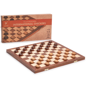 Husaria 15.4-Inch International Checkers Folding Wooden Game Set - 10x10 Board-Husaria